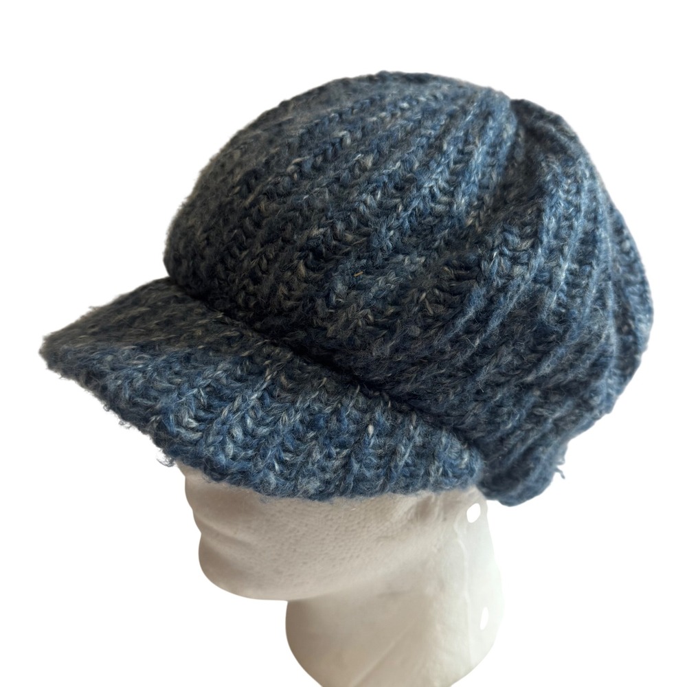 Fownes Blue Marled Knit Newsboy Hat Womens Chunky Ribbed Winter Cap OS